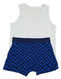 2set - Bílý nátělník + modré vzorované boxerky