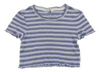 Fialovo-biele prúžkované crop tričko Tom Tailor