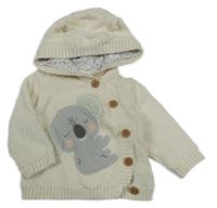 Smetanový zavinovací podšitý svetr s koalou a kapucí Mothercare