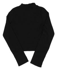 Černé žebrované crop triko s rolákem Primark
