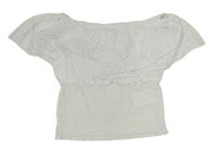 Biely žabičkový blúzková ý crop top s volánikom s madeirou Page one young