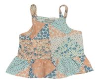 Bielo-mátovo-broskvový vzorovaný crop top s kvetmi Matalan