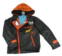 Černo-červený koženkový zateplený křivák s pavouky a kapucí - Spider-man Disney