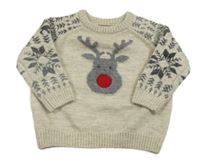 Béžový melírovaný sveter so sobom a vzorom St. Bernard