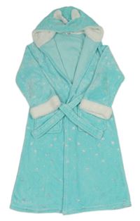 Světletyrkysový plyšový župan s hvězdičkami a kapucí - jednorožec M&Co