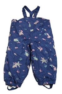 Tmavomodré šusťákové laclové podšité kalhoty s mořskými pannami impidimpi