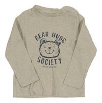 Béžové melírované žebrované triko s medvídkem a nápisy F&F