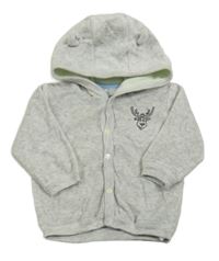 Svetlosivá melírovaná zamatová prepínaci mikina so sobom a kapucňou s uškami Ergee