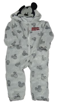 Světlešedá plyšová zateplená kombinéza s Mickey a kapucí Disney