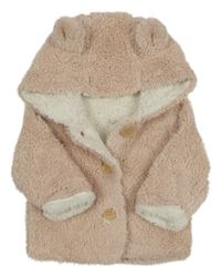 Pudrový huňatý zateplený kabátek s kapucňou s uškami Matalan