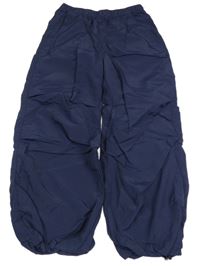 Tmavomodré cuff šusťákové kalhoty H&M