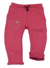 Tmavoružové zateplené turecké tepláky s nápismi a srdiečkom S. Oliver