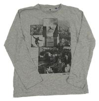 Šedé melírované triko s potiskem TOM TAILOR