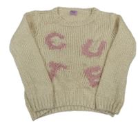 Světlebéžový melírovaný pletený oversize svetr s nápisem F&F