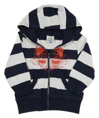 Tmavomodro-biela pruhovaná prepínaci mikina s erbem a kapucňou Topolino