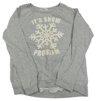 Sivá melírovaná mikina s vločkou a nápismi H&M