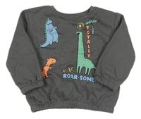 Tmavosivá mikina s dinosaurami a palmou PRIMARK