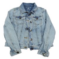 Svetlomodrá šisovaná rifľová crop bunda s golierikom F&F