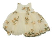 Smetanovo-světlepudrové tylové slavnostní šaty s kytičkami