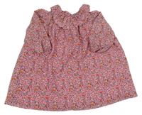 Ružové mačkané oversize šaty s kvietkami a golierikom St. Bernard