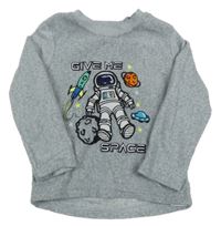 Sivá melírovaná fleecová mikina s kosmonautem PRIMARK