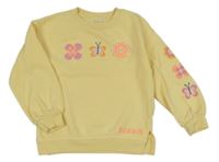 Žltá mikina s kvetmi a motýlikmi M&S