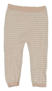 Svetloružová -biele pruhované pletené nohavice Tu