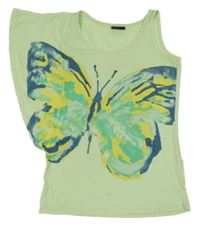 Světlezelené asymetrické tričko s motýlkem a kamínky crash one