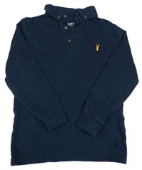 Tmavomodré melírované mikinotriko s nášivkou a golierikom Next