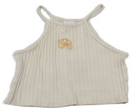 Smotanový rebrovaný úpletový crop top s květem ZARA
