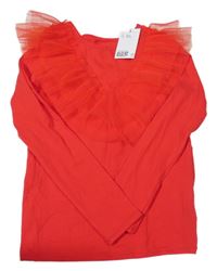Nové - červené triko s tylovými volánky H&M