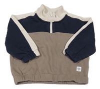 Hnědošedo-tmavomodro-smotanová oversize mikina s nášivkou H&M