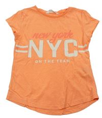 Neónově oranžové tričko s pruhmi a nápismi zn. H&M