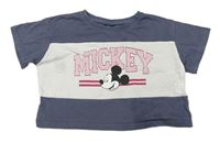 Modrošedo-biele crop tričko s Mickeym Primark