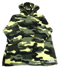 Kaki-čierno-žltá army huňatá mikina s kapucňou Primark