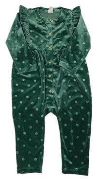 Zelený puntíkatý sametový overal s volánky H&M