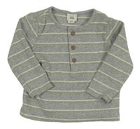 Šedo-zeleno-světlešedé pruhované žebrované triko s knoflíky River Island