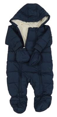 Tmavomodrá šusťáková zimní kombinéza s kapucí + rukavice V by Very