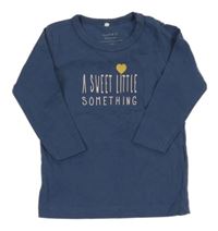 Tmavomodré triko s nápisem a srdcem Name it