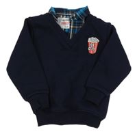 Tmavomodrá mikina s popcornem a košeľovým golierom