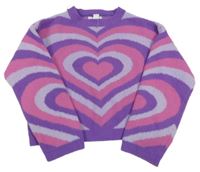 Fialovo-ružový crop sveter so srdiečkami Primark