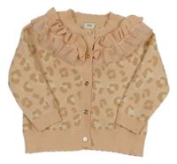 Růžový vzorovaný propínací svetr s volánky River Island