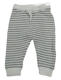 Bílo-šedé pruhované pletené tepláky