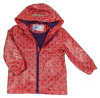 Červená bodkovaná á nepromokavá lehce zateplená bunda s kapucňou Pocopiano