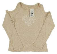 Nové - Béžové melírované úpletové triko se srdcem a průstřihy Cool Club