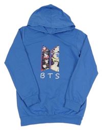 Modrá ľahká hudební mikina s BTS a kapucňou