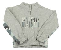 Šedo-army mikina s nápisom a kapucňou F&F