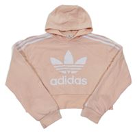 Svetloružová crop mikina s logom a kapucňou Adidas