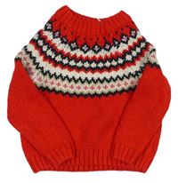 Červeno-béžový vzorovaný sveter