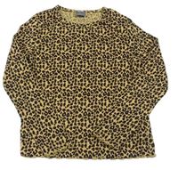 Béžovo-čierne rebrované tričko s leopardím vzorom Next